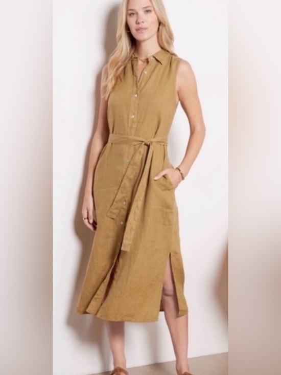 Faherty Dresses & Skirts - Faherty Laguna Sleeveless Shirt Dress in gold 100% Linen medium